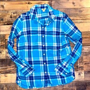 Wool rich cotton flannel button down blue shirt size small